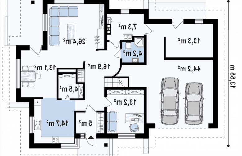 Projekt domu jednorodzinnego Z70 - rzut parteru