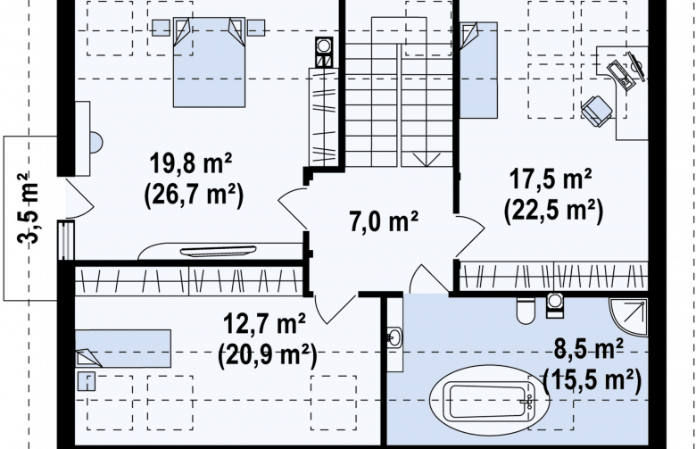 Projekt domu z poddaszem Z95 - rzut poddasza