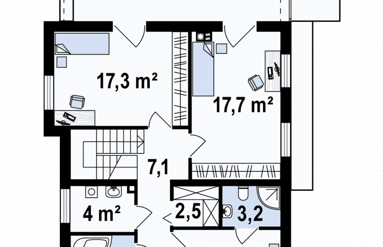 Projekt domu piętrowego Zx45 - rzut poddasza