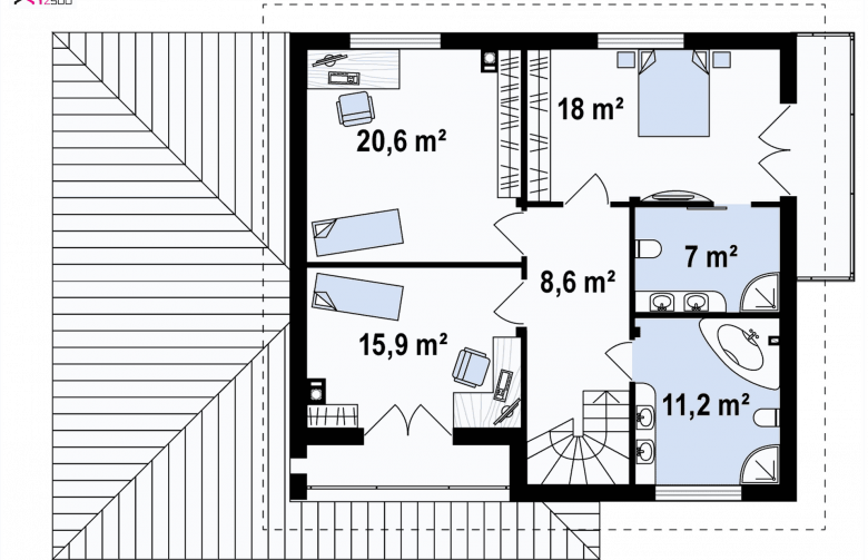 Projekt domu jednorodzinnego Zx12 - rzut poddasza