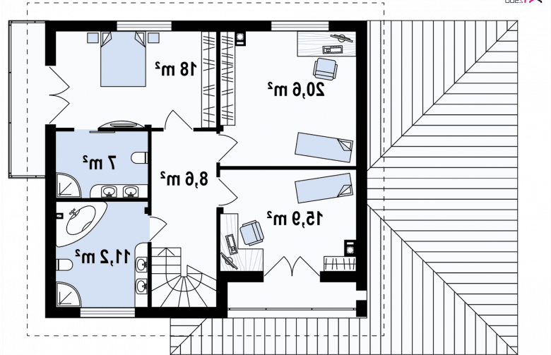 Projekt domu jednorodzinnego Zx12 - rzut poddasza