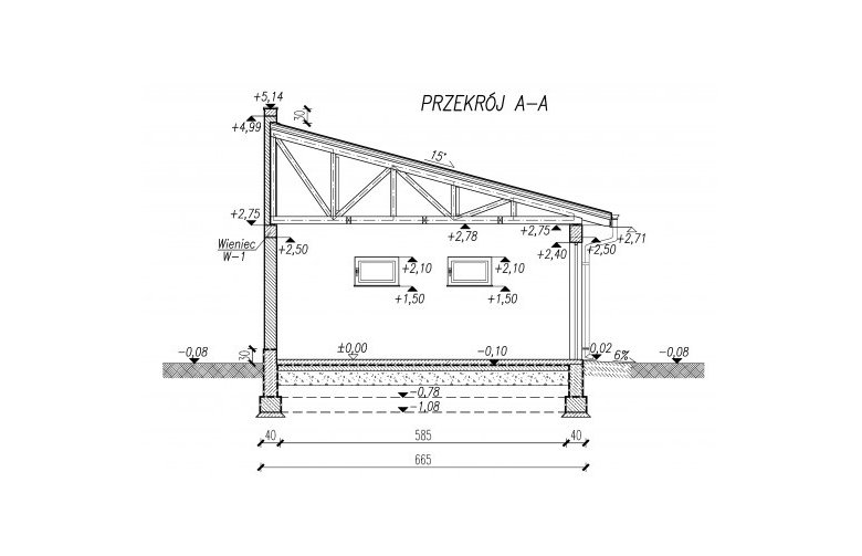 Projekt garażu G75 - przekrój 1