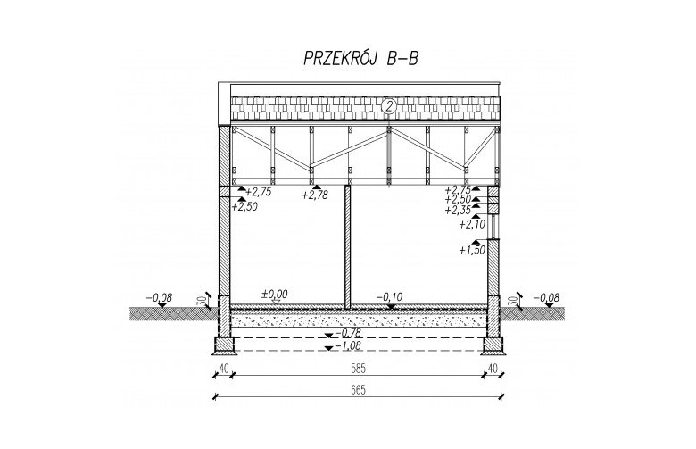 Projekt garażu G75 - przekrój 2