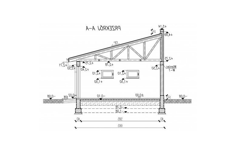 Projekt garażu G75 - przekrój 1