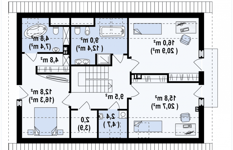Projekt domu piętrowego Z130 - rzut poddasza