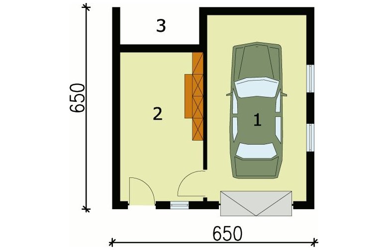 Projekt garażu G73 garaż jednostanowiskowy z pomieszczeniem gospodarczym - przyziemie