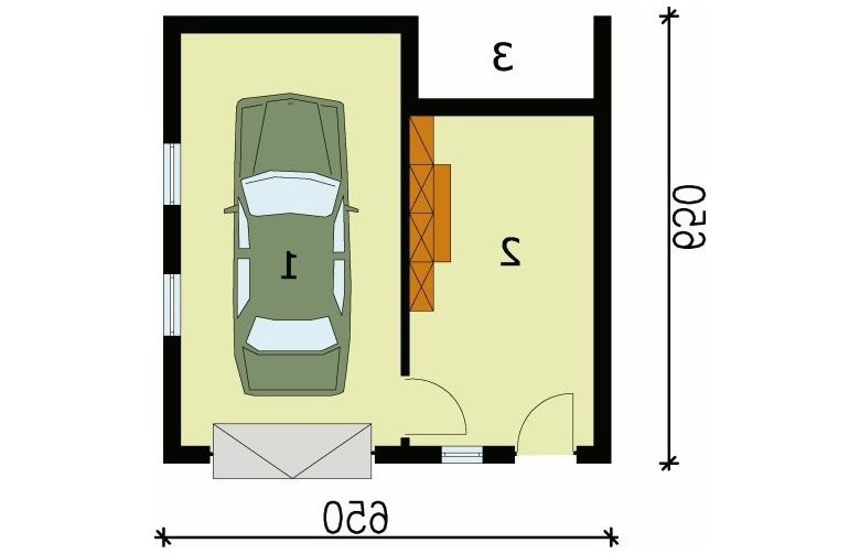 Projekt garażu G73 garaż jednostanowiskowy z pomieszczeniem gospodarczym - przyziemie