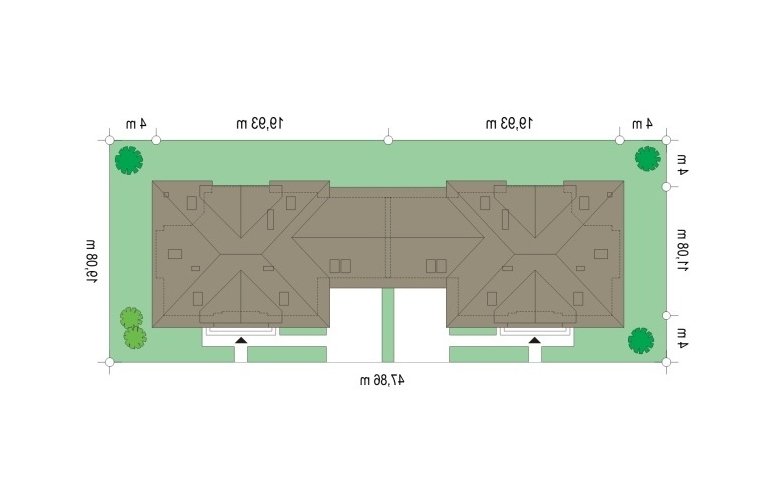 Projekt domu bliźniaczego Benedykt Bliźniak  - Usytuowanie - wersja lustrzana