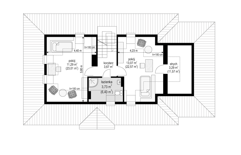Projekt domu jednorodzinnego Gargamel z garażem (81) - rzut poddasza