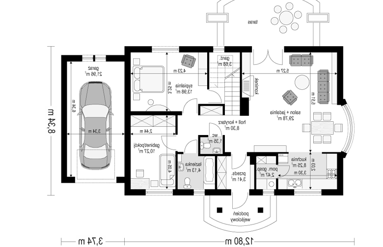 Projekt domu jednorodzinnego Gargamel z garażem (81) - rzut parteru