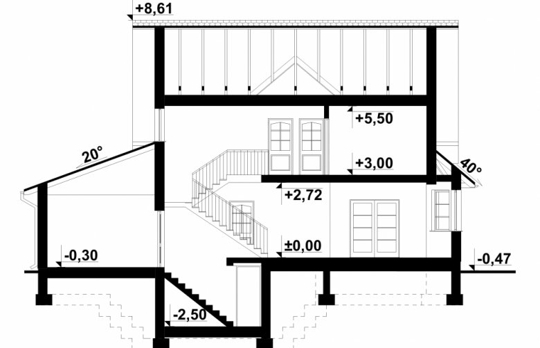 Projekt domu wielorodzinnego Jola - przekrój 1