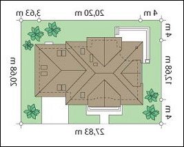 Usytuowanie budynku Pod dębem (160) w wersji lustrzanej