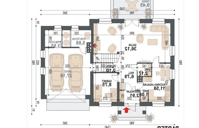 Projekt domu jednorodzinnego Sindbad N2G - rzut parteru