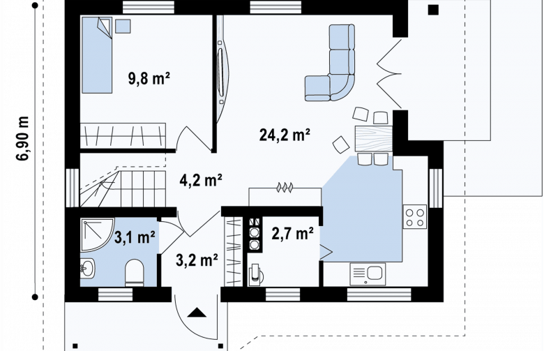 Projekt domu z bala Z71 D - rzut parteru