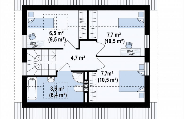 Projekt domu z bala Z71 D - rzut poddasza