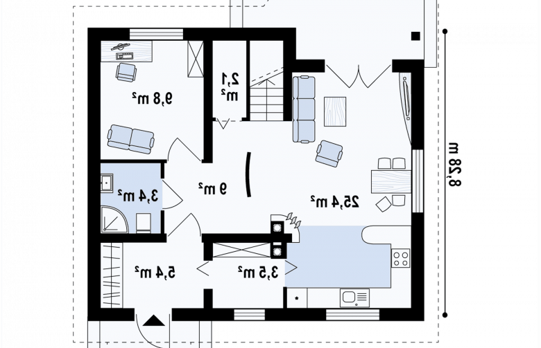 Projekt domu z poddaszem Z75 - rzut parteru