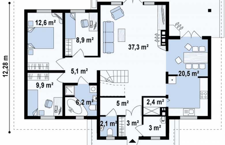 Projekt domu parterowego Z2 f+ D - rzut parteru