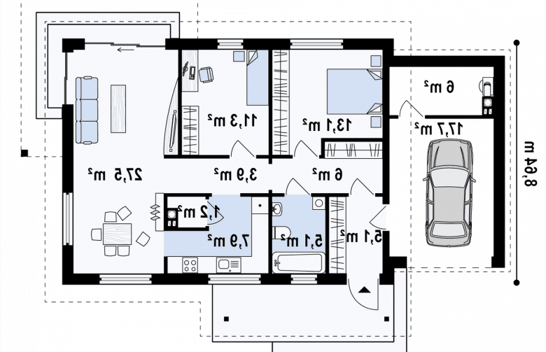 Projekt domu parterowego Z259 - rzut parteru