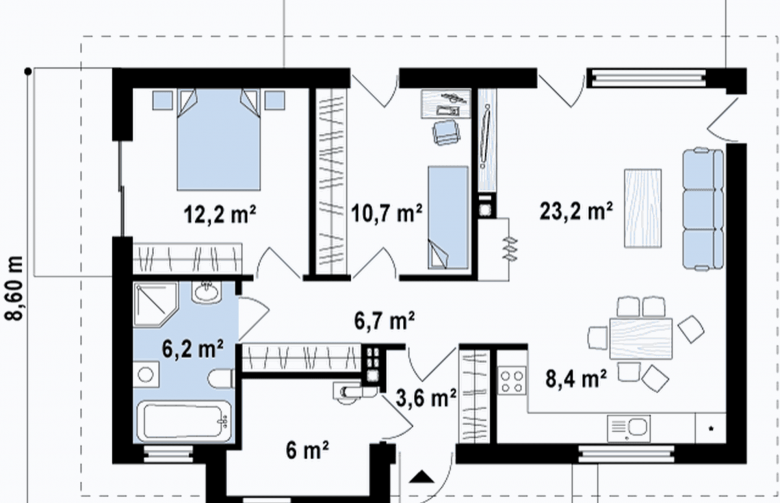 Projekt domu parterowego Z249 - rzut parteru