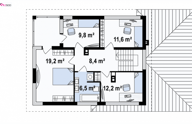 Projekt domu piętrowego Zx8 - rzut poddasza