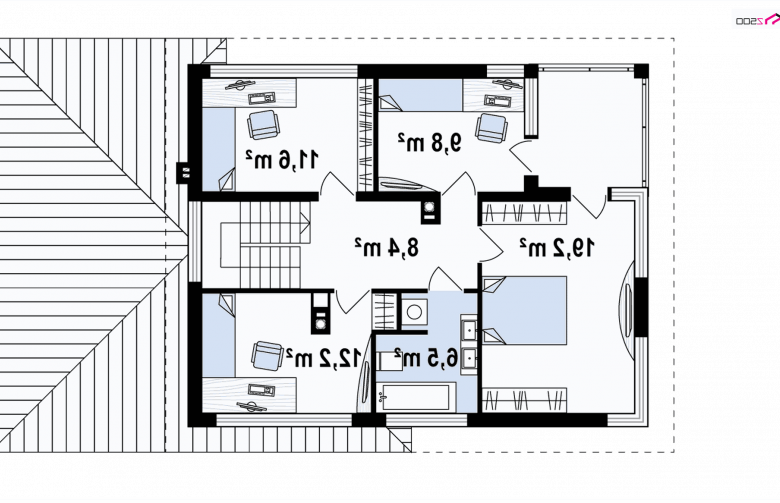 Projekt domu piętrowego Zx8 - rzut poddasza