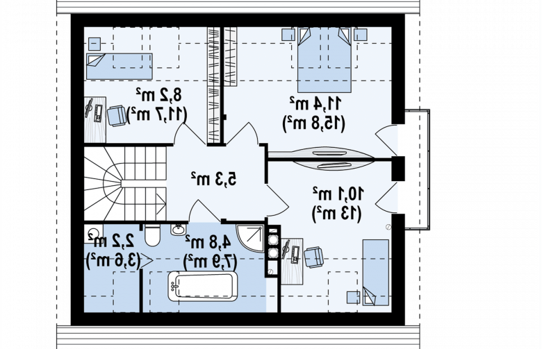 Projekt domu z poddaszem Z102 - rzut poddasza