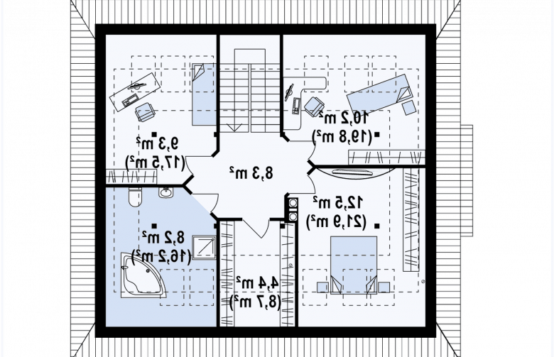 Projekt domu z poddaszem Z104 - rzut poddasza