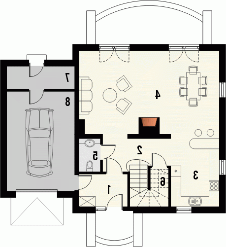 Rzut projektu WILLA - wersja lustrzana