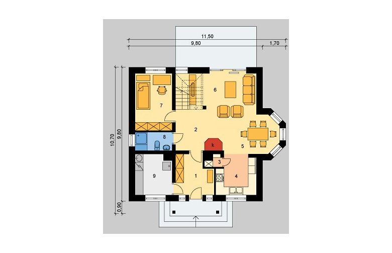 Projekt domu jednorodzinnego LK&629 - parter