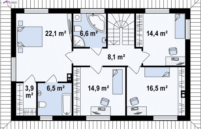 Projekt domu piętrowego Z159 - rzut poddasza