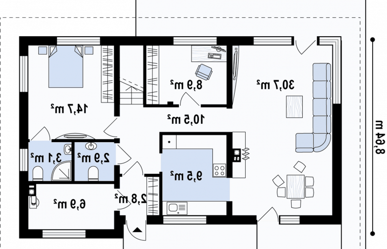 Projekt domu piętrowego Z159 - rzut parteru