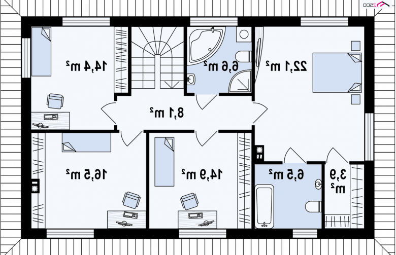 Projekt domu piętrowego Z159 - rzut poddasza