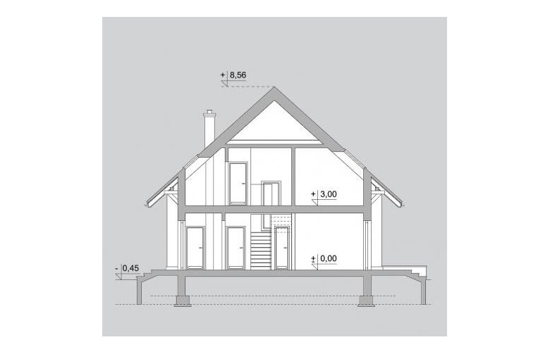 Projekt domu jednorodzinnego LK&649 - przekrój 1