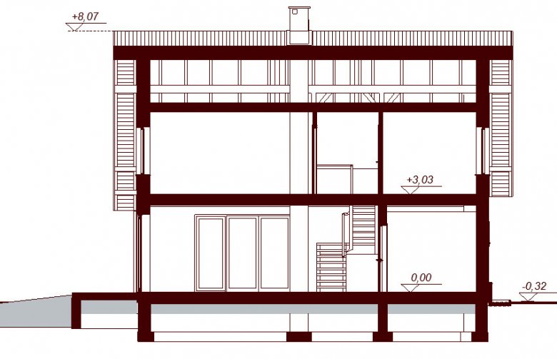 Projekt domu jednorodzinnego Armanda BIS - przekrój 2