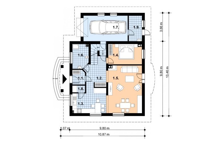 Projekt domu jednorodzinnego A-117 - 