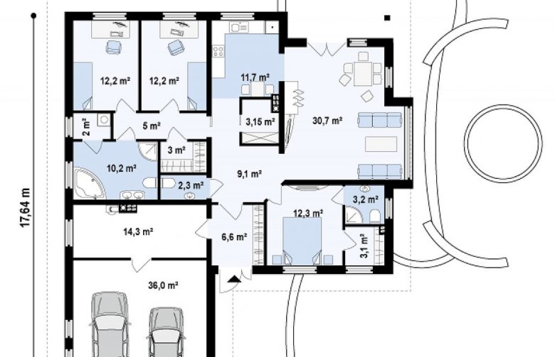 Projekt domu parterowego Z207 - rzut parteru