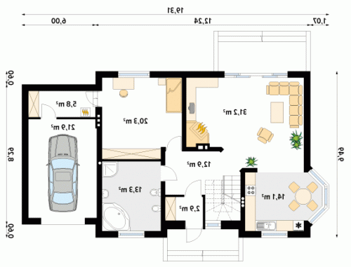 Rzut projektu Grot 4 - wersja lustrzana