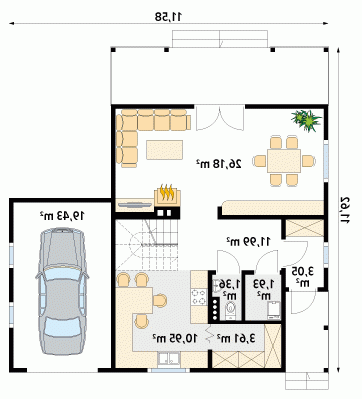 Rzut projektu Jaśmin 3 dr-S - wersja lustrzana