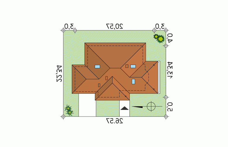 Projekt domu dwurodzinnego Kometa - Usytuowanie - wersja lustrzana