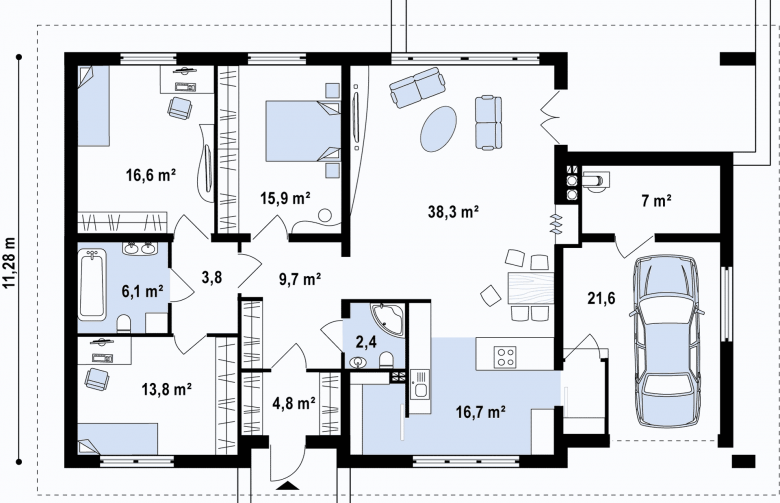 Projekt domu parterowego Z123 - rzut parteru