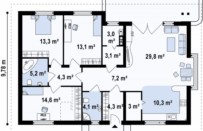 Projekt domu parterowego Z106 - rzut parteru