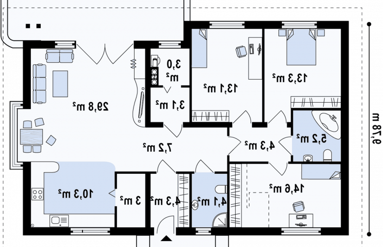 Projekt domu parterowego Z106 - rzut parteru