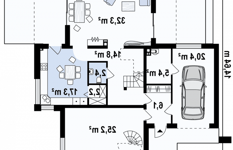 Projekt domu piętrowego Zx64 - rzut parteru