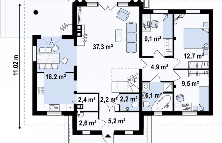 Projekt domu parterowego Z2 f+ L 40 - rzut parteru