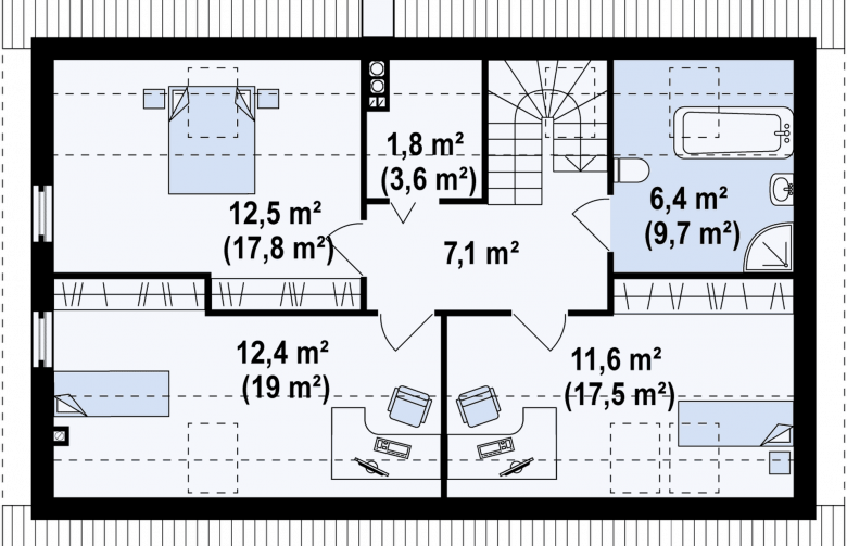 Projekt domu z poddaszem Z111 - rzut poddasza