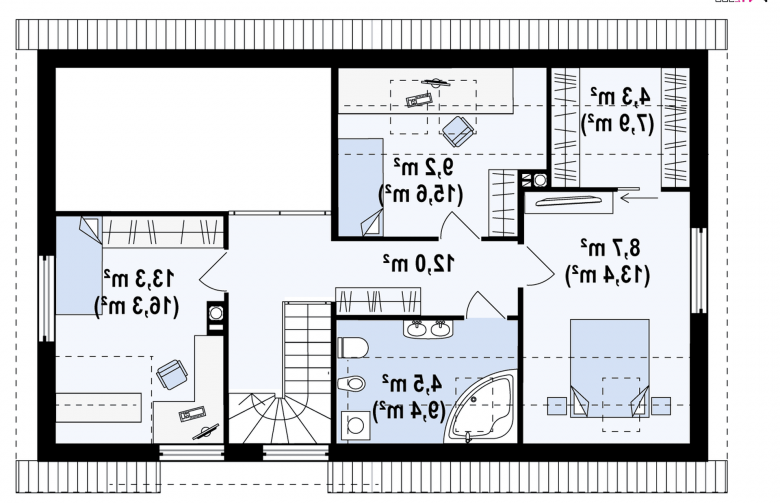 Projekt domu z poddaszem Z122 - rzut poddasza