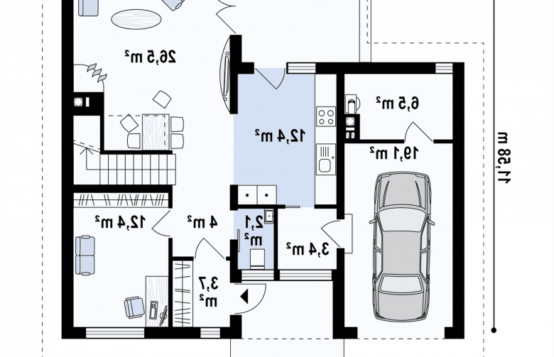 Projekt domu piętrowego Zx24 - rzut parteru