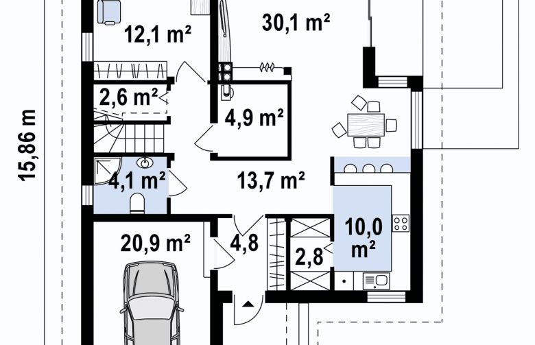 Projekt domu z poddaszem Z288 - rzut parteru