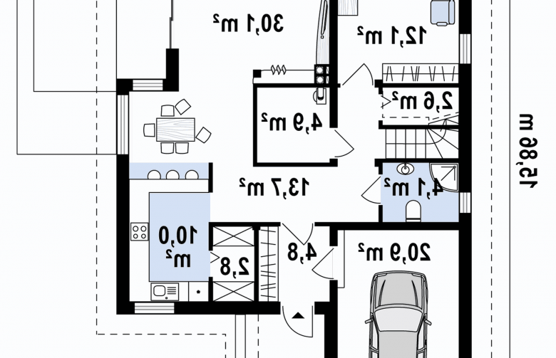 Projekt domu z poddaszem Z288 - rzut parteru