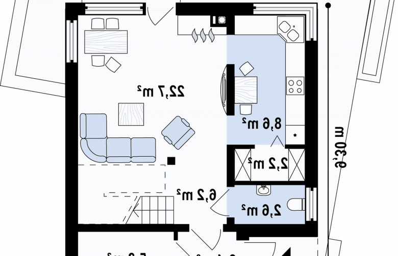 Projekt domu piętrowego Zx51 - rzut parteru